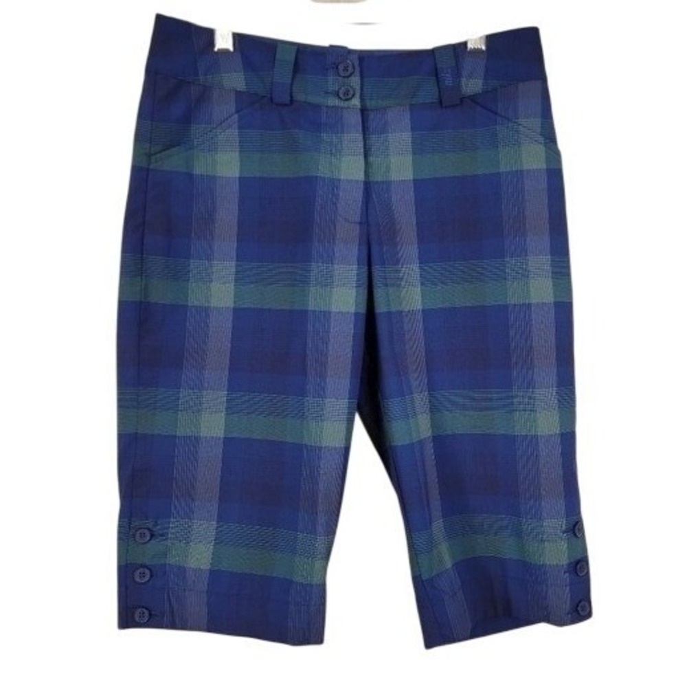 Nike Golf‎ Royal Blue and Green Plaid Bermuda Length Golf Shorts Size 2
